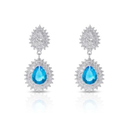 Brinco De Prata Leve Gota Com Zircônia Topázio E Zircônias Cristal